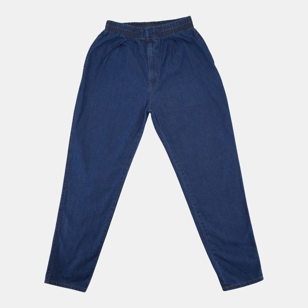Mens Denim Jogger Pants Blue Elastic Waist Drawstring Tapered Leg 100% Cotton M